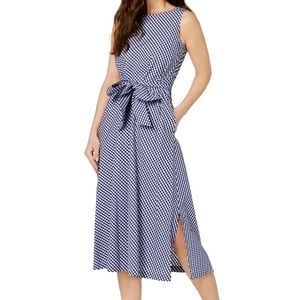 Anne Klein Gingham Midi Dress Sleeveless Sash Tie